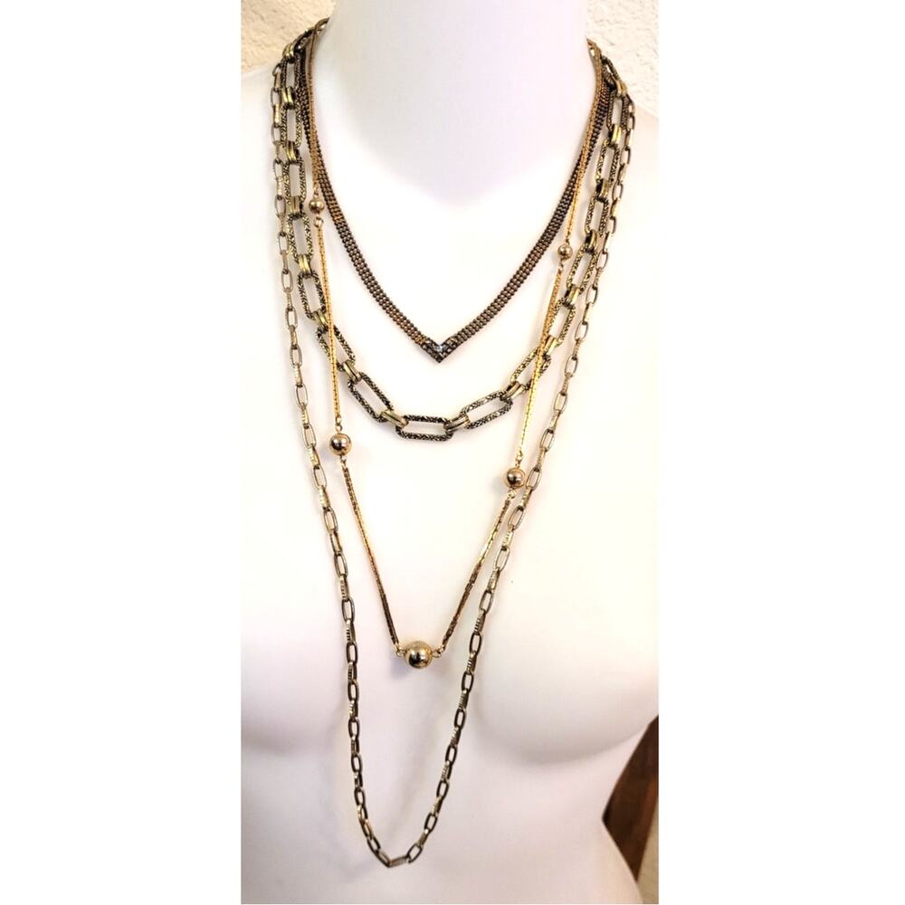 Vtg Gold Tone Necklace 4 Pc Lot 1 Signed Avon Layering Chains Minimalist Dainty
